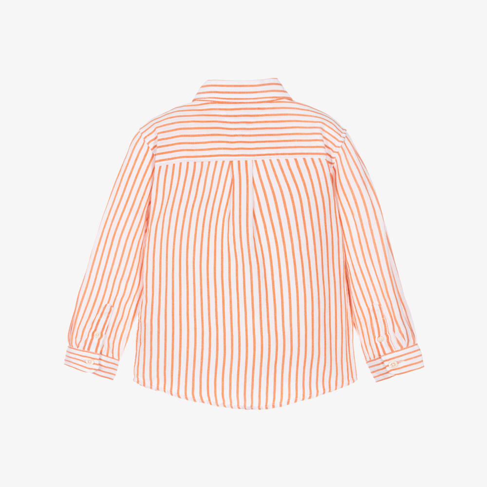 Tommy Hilfiger-Boys White & Orange Striped Long Sleeve Shirt | Childrensalon