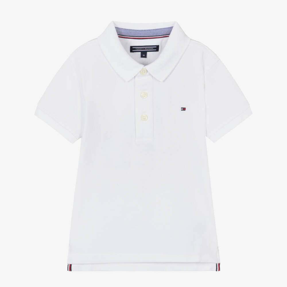 Tommy Hilfiger-Boys White Organic Cotton Polo Shirt | Childrensalon