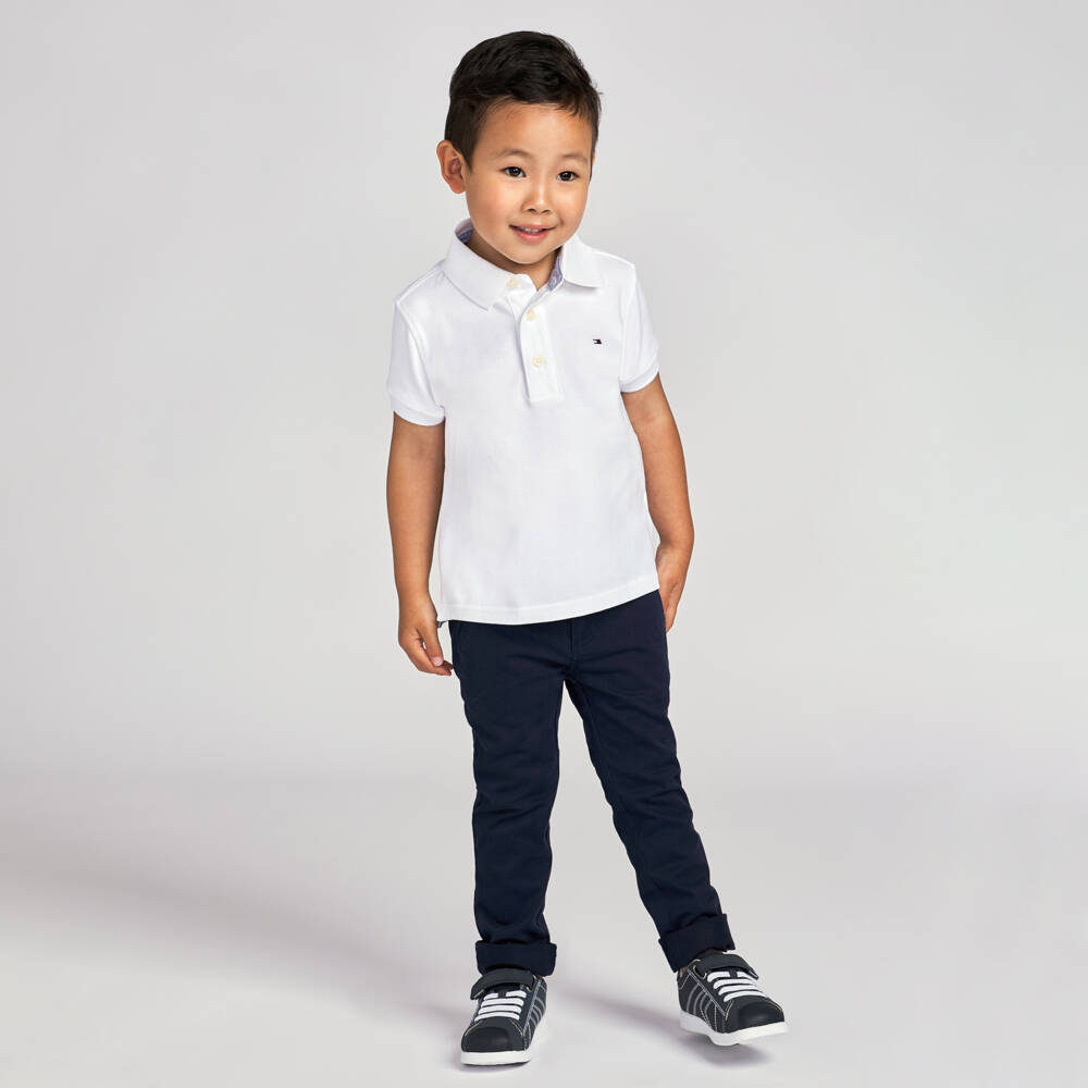 Tommy Hilfiger-Boys White Organic Cotton Polo Shirt | Childrensalon