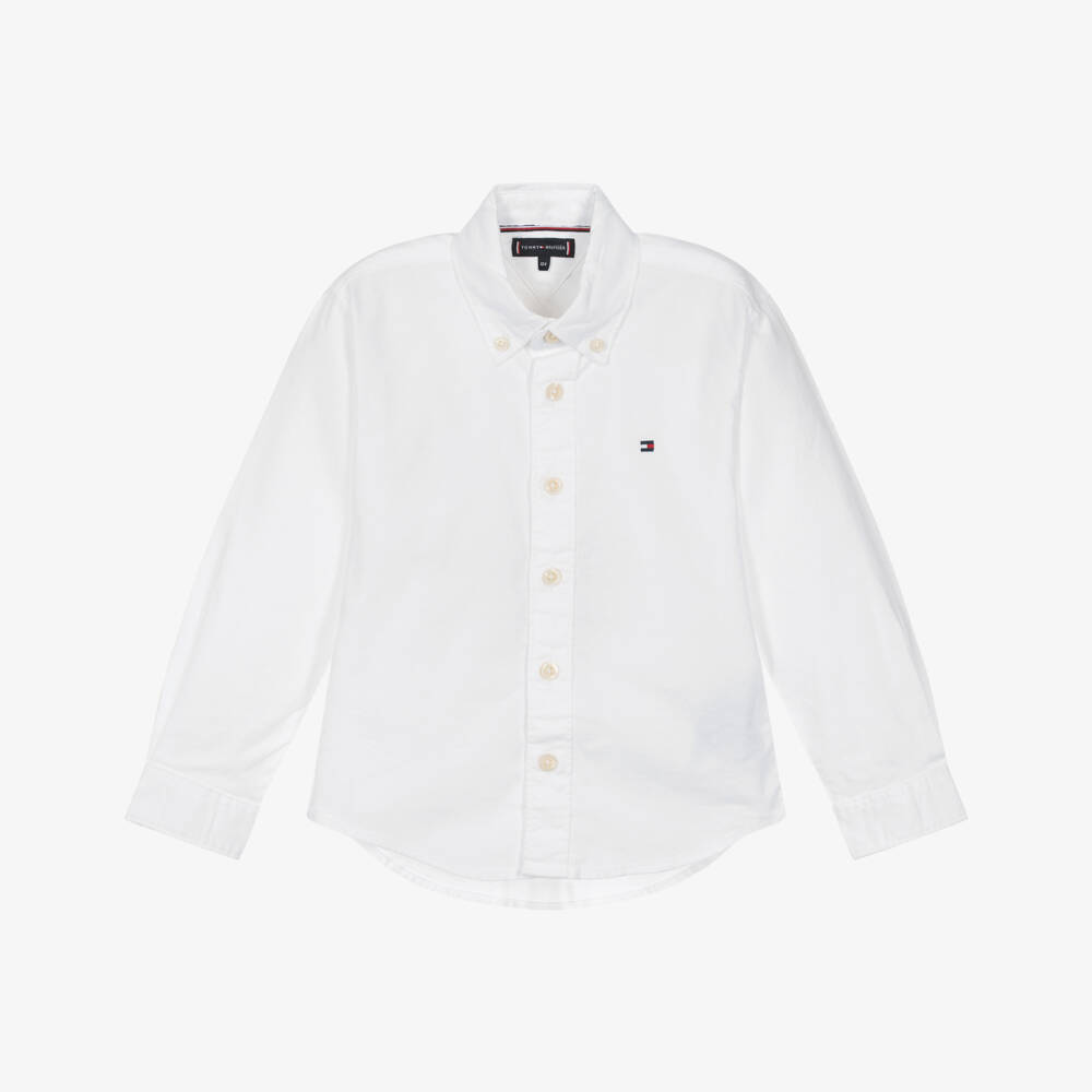 Tommy Hilfiger-Boys White Oxford Cotton Shirt with Flag Logo | Childrensalon