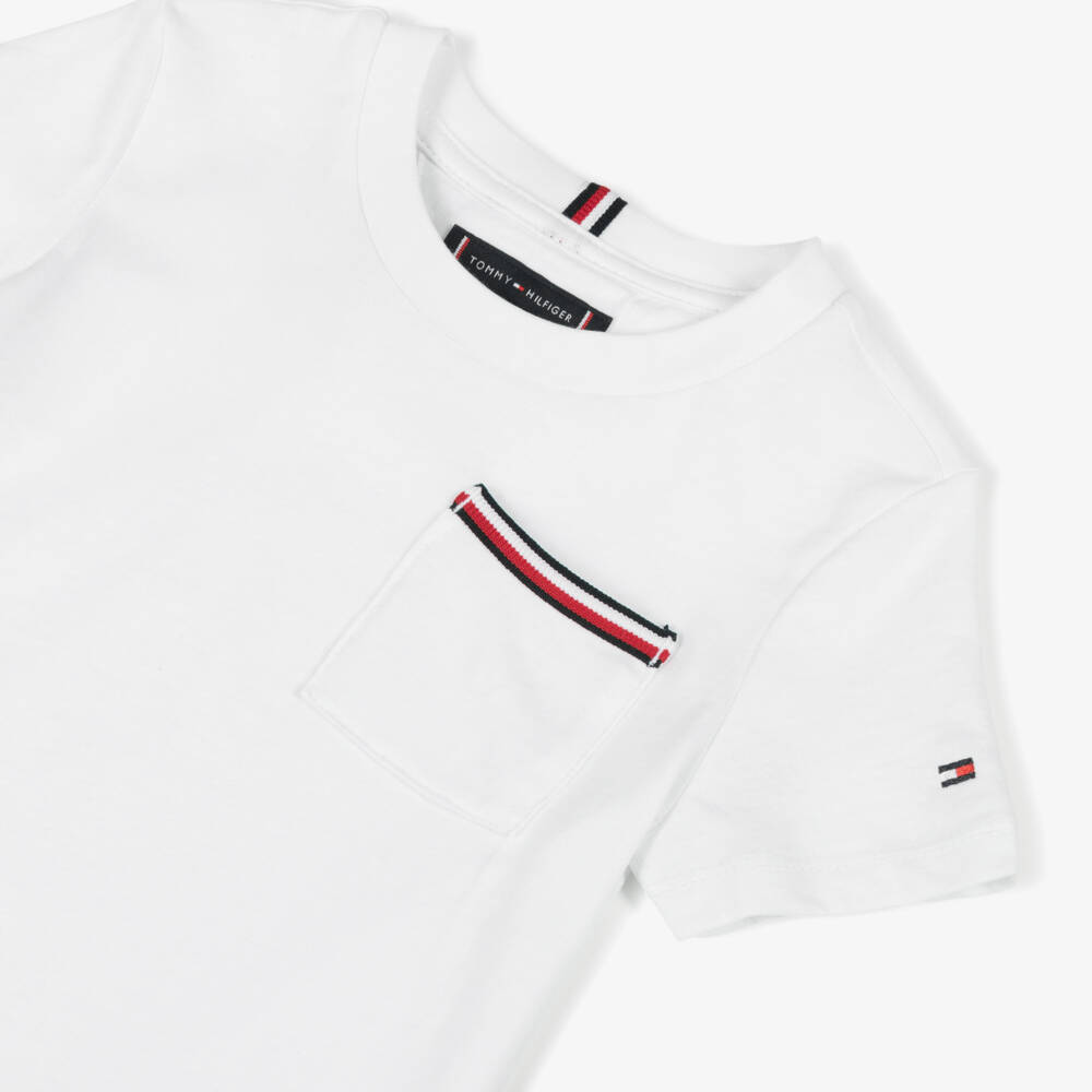 Tommy Hilfiger-Boys White Patch Pocket T-Shirt | Childrensalon