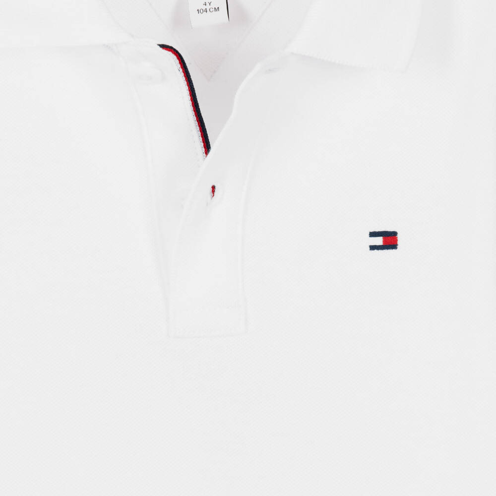 Tommy Hilfiger-Boys White Piqué Polo Shirt with Long Sleeves | Childrensalon