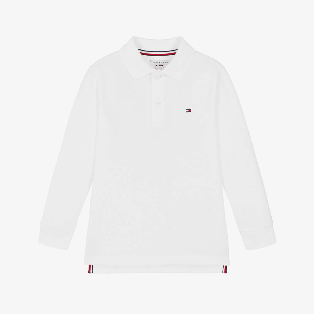 Tommy Hilfiger-Boys White Piqué Polo Shirt with Long Sleeves | Childrensalon