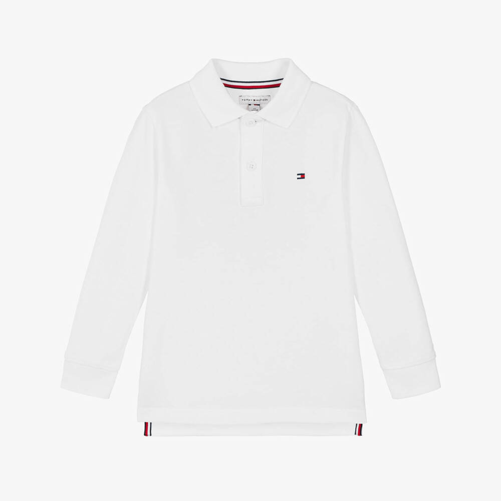 Tommy Hilfiger-Boys White Piqué Polo Shirt with Long Sleeves | Childrensalon