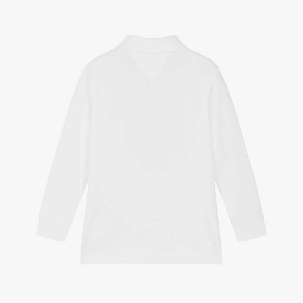 Tommy Hilfiger-Boys White Piqué Polo Shirt with Long Sleeves | Childrensalon