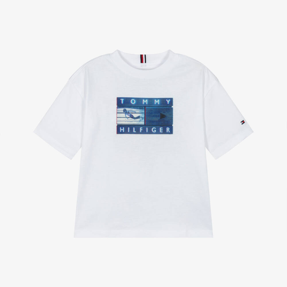Tommy Hilfiger-Boys White Surf Logo Graphic T-Shirt | Childrensalon