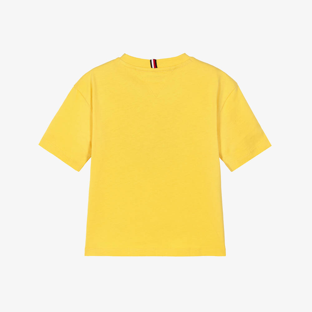 Tommy Hilfiger-Boys Yellow Cotton 3D Flag Graphic T-Shirt | Childrensalon