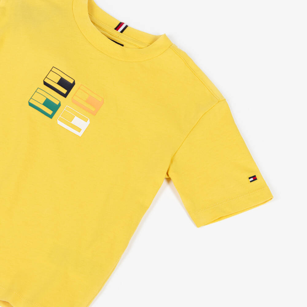 Tommy Hilfiger-Boys Yellow Cotton 3D Flag Graphic T-Shirt | Childrensalon