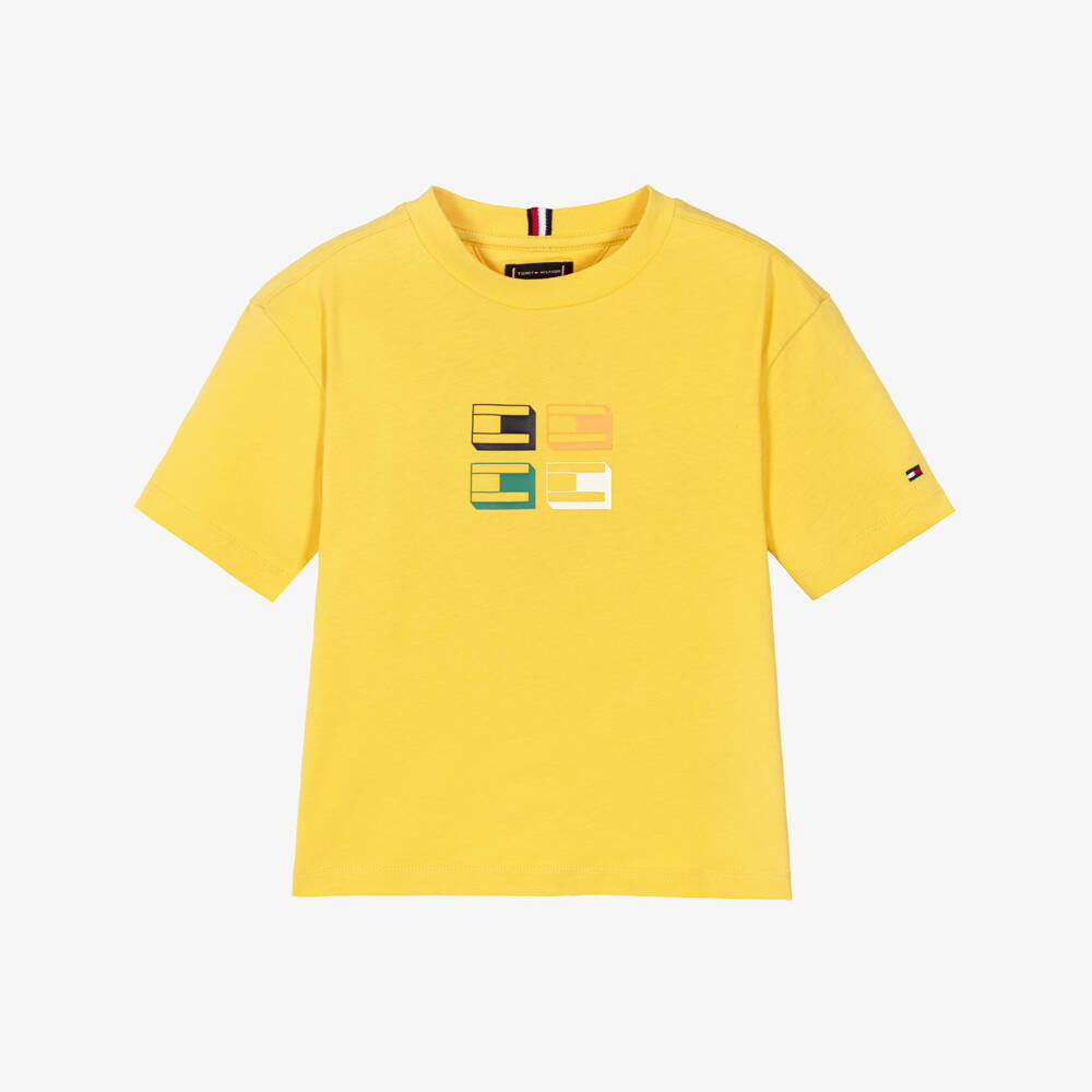 Tommy Hilfiger-Boys Yellow Cotton 3D Flag Graphic T-Shirt | Childrensalon