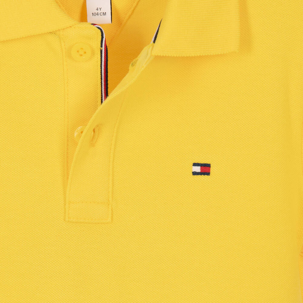 Tommy Hilfiger-Boys Yellow Cotton Piqué Polo Shirt with Flag Embroidery | Childrensalon