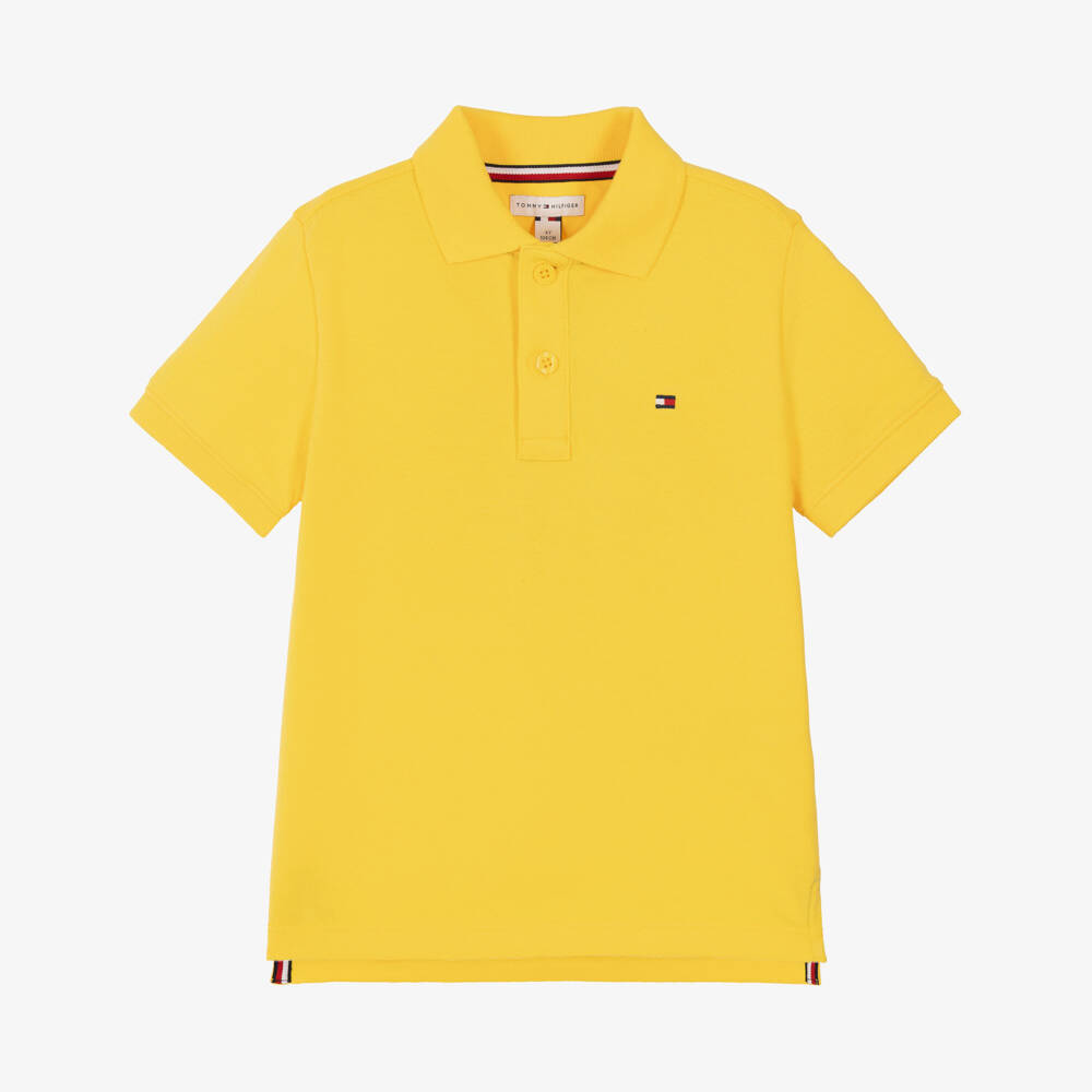 Tommy Hilfiger-Boys Yellow Cotton Piqué Polo Shirt with Flag Embroidery | Childrensalon