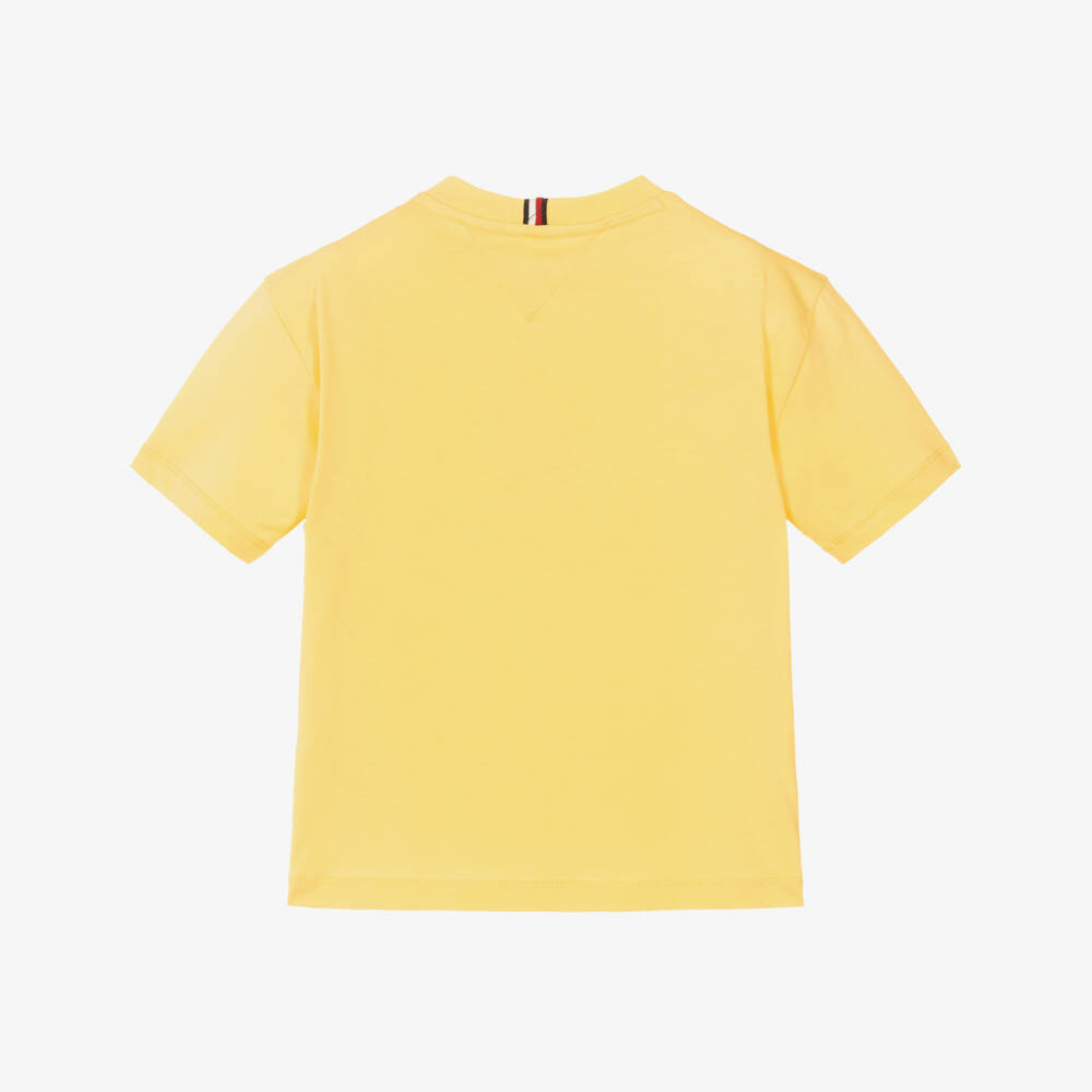 Tommy Hilfiger-Boys Yellow Cotton T-Shirt with Tonal Logo Embroidery | Childrensalon