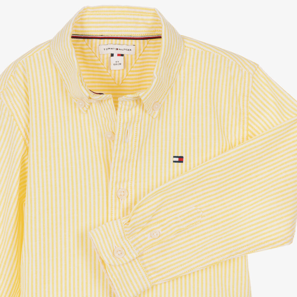 Tommy Hilfiger-Boys Yellow Striped Oxford Cotton Shirt | Childrensalon