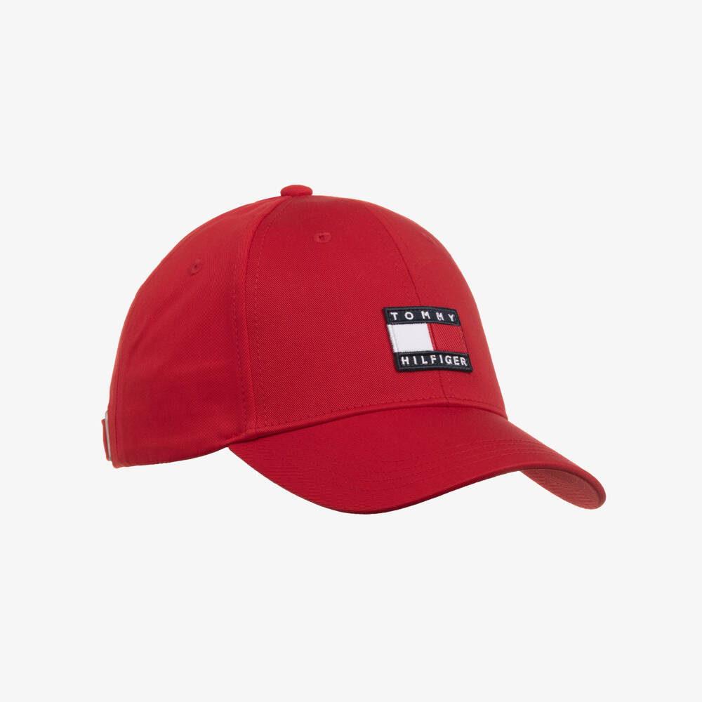 Tommy Hilfiger-Brick Red Cotton Twill Cap with Flag Logo Patch | Childrensalon