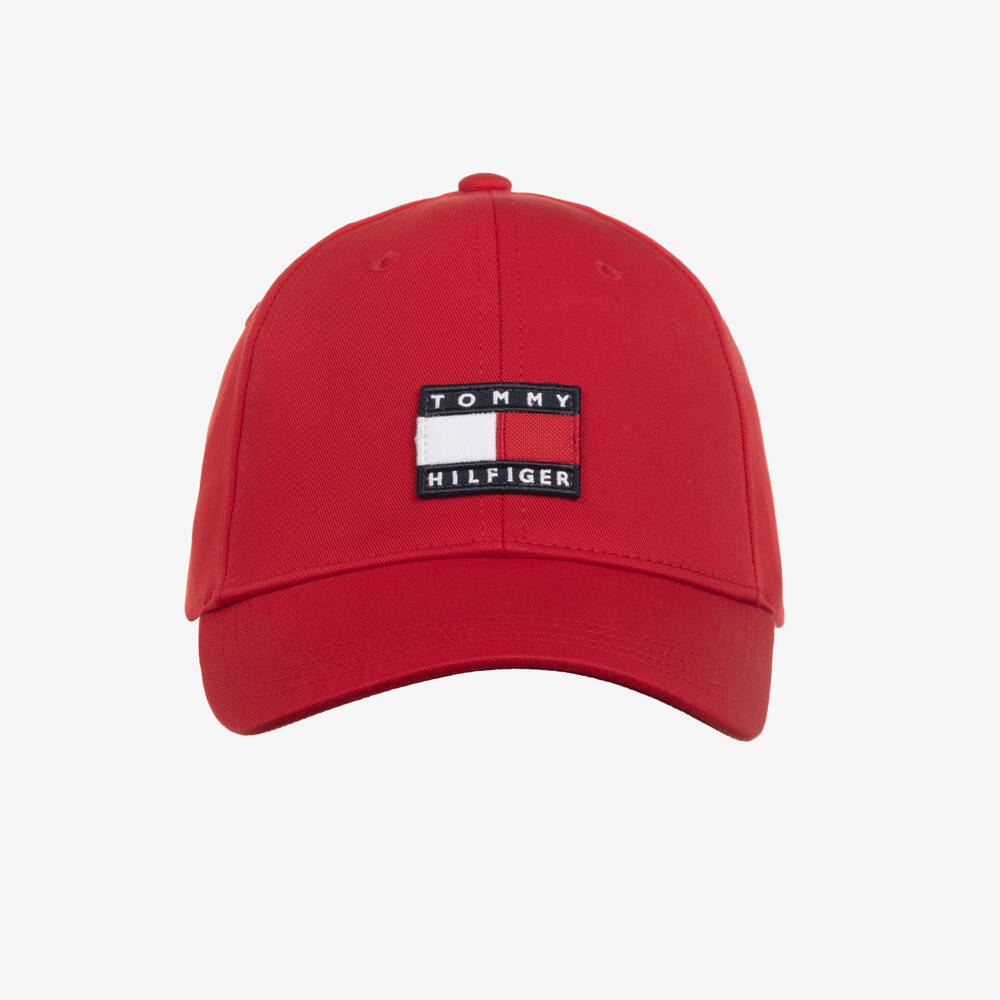 Tommy Hilfiger-Brick Red Cotton Twill Cap with Flag Logo Patch | Childrensalon