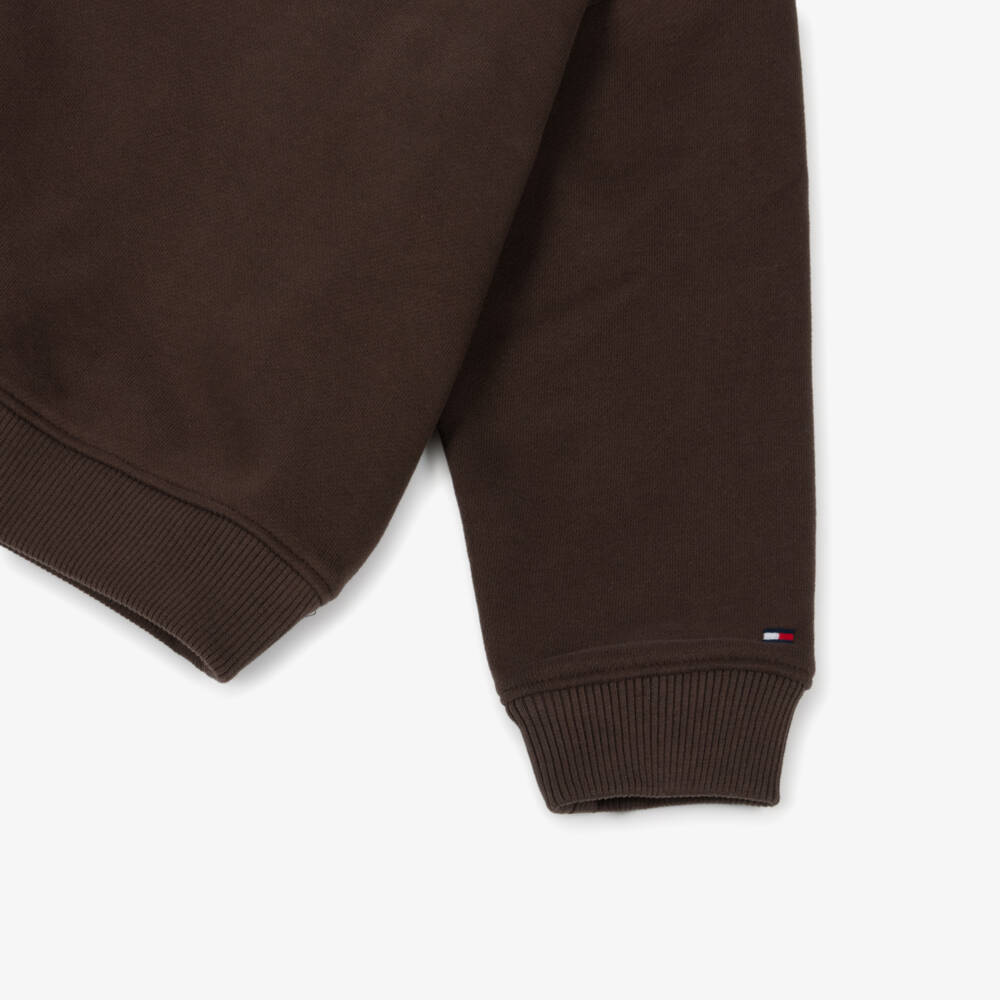 Tommy Hilfiger-Brown Cotton Sweatshirt with Mini Logo  | Childrensalon