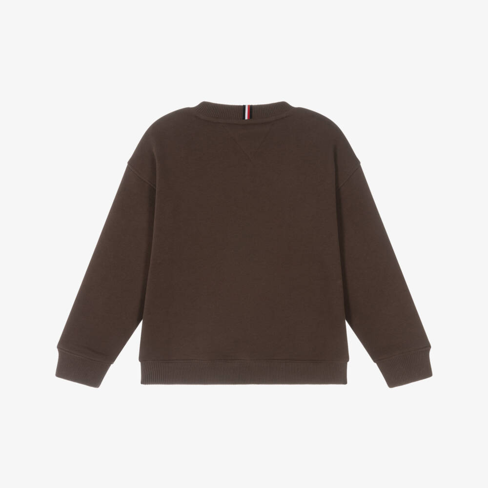 Tommy Hilfiger-Brown Cotton Sweatshirt with Mini Logo  | Childrensalon