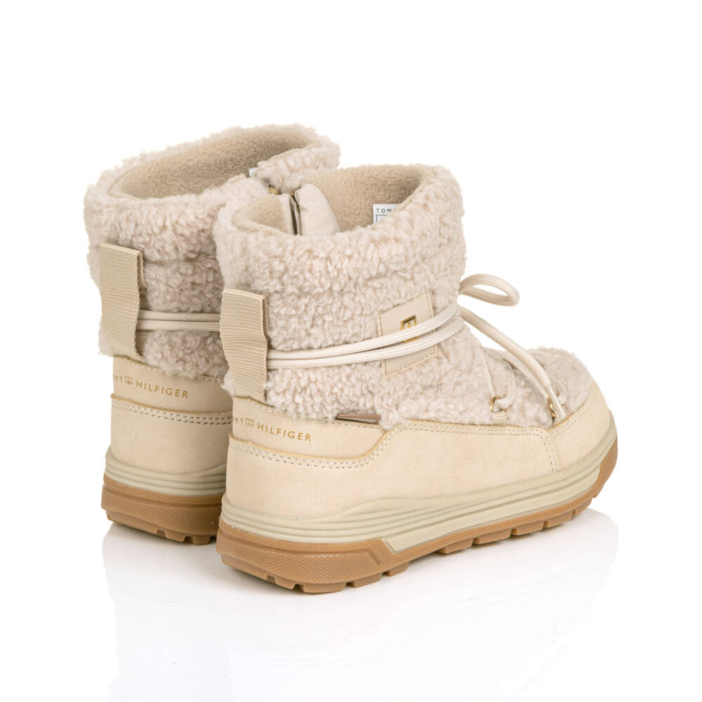 Tommy Hilfiger-Girls Beige Bouclé Waterproof Snow Boots | Childrensalon