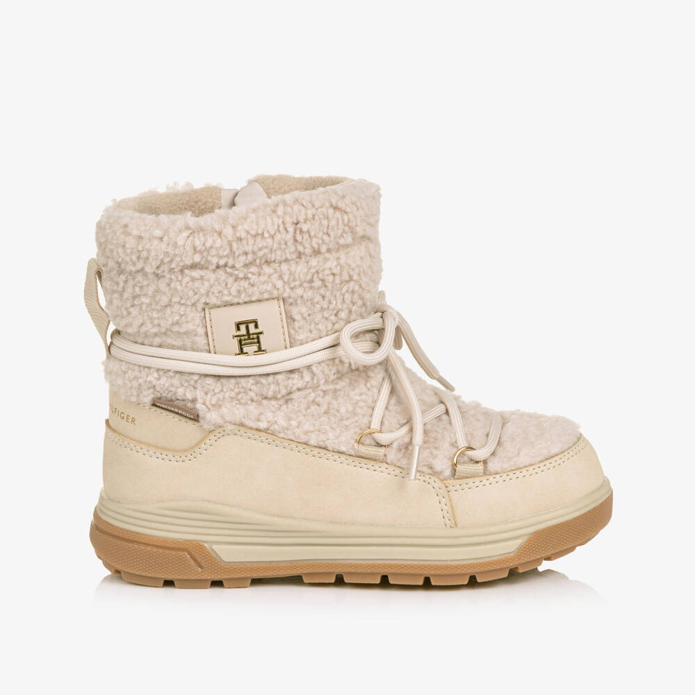 Tommy Hilfiger-Girls Beige Bouclé Waterproof Snow Boots | Childrensalon