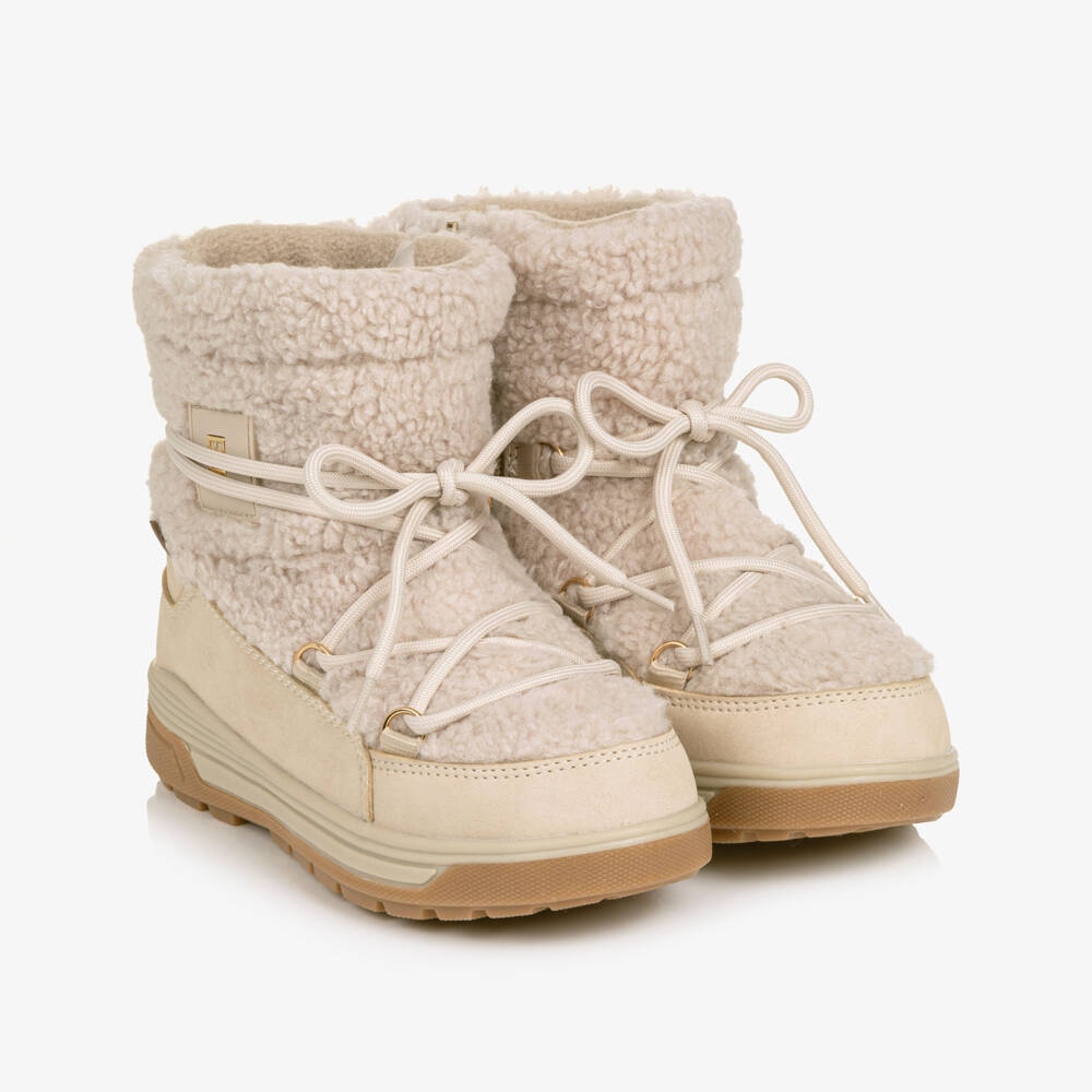 Tommy Hilfiger-Girls Beige Bouclé Waterproof Snow Boots | Childrensalon