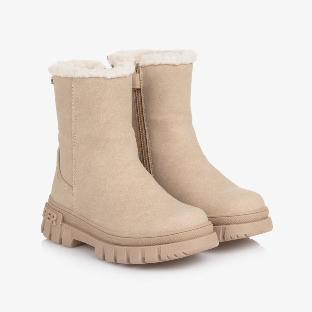 Tommy Hilfiger-Girls Beige Faux Leather Boots with Chunky Soles | Childrensalon