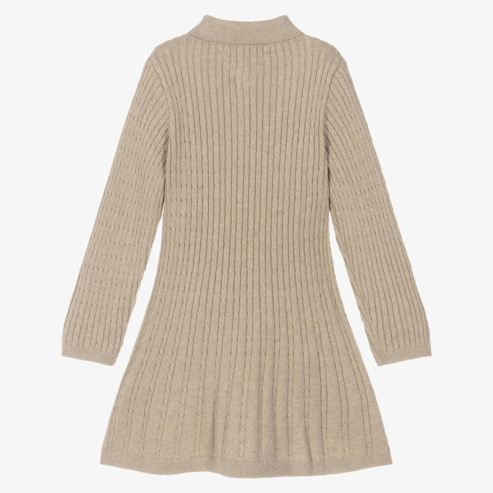 Tommy Hilfiger-فستان بولو قطن عضوي محبوك لون بيج للبنات  | Childrensalon