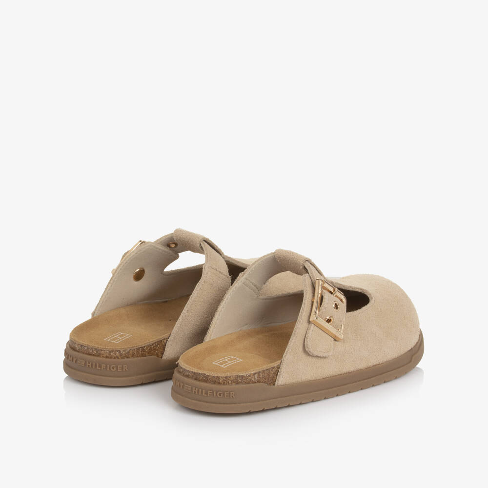 Tommy Hilfiger-Girls Beige Suede Buckle Clogs | Childrensalon