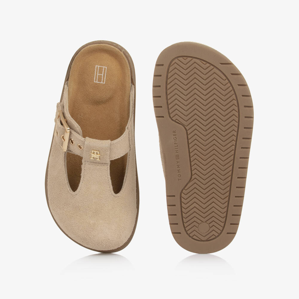 Tommy Hilfiger-Girls Beige Suede Buckle Clogs | Childrensalon
