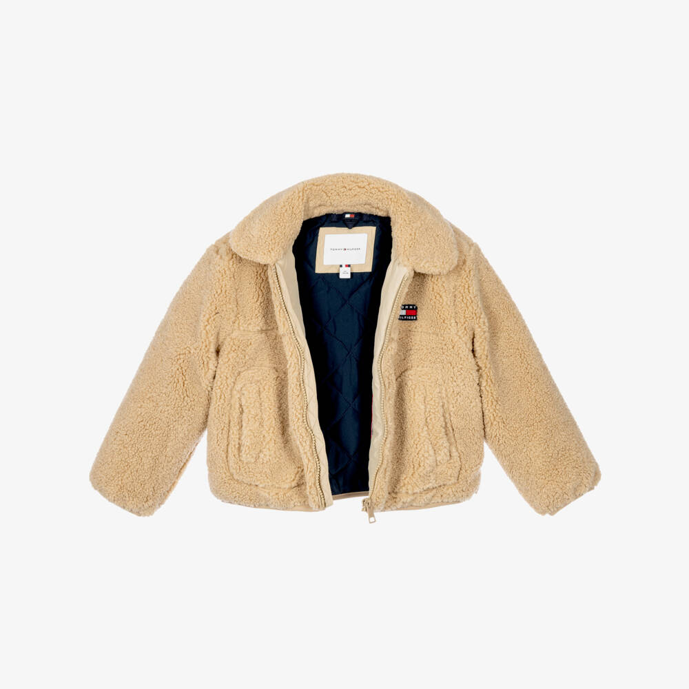 Tommy Hilfiger-Girls Beige Teddy Fleece Blouson Jacket | Childrensalon