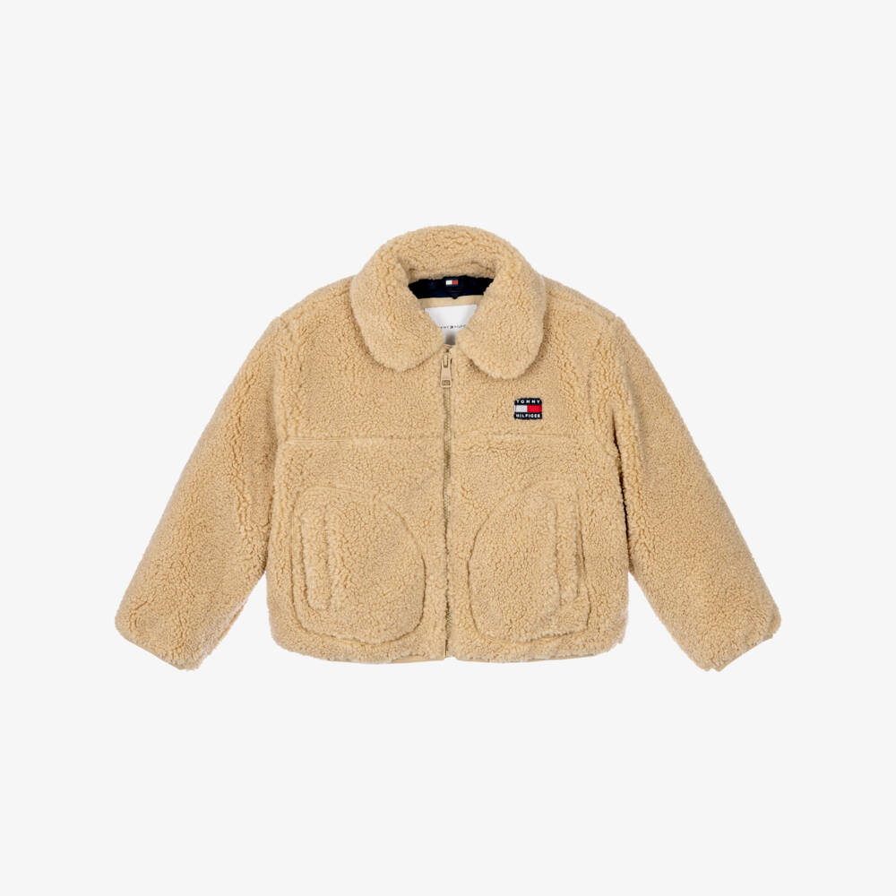 Tommy Hilfiger-Girls Beige Teddy Fleece Blouson Jacket | Childrensalon