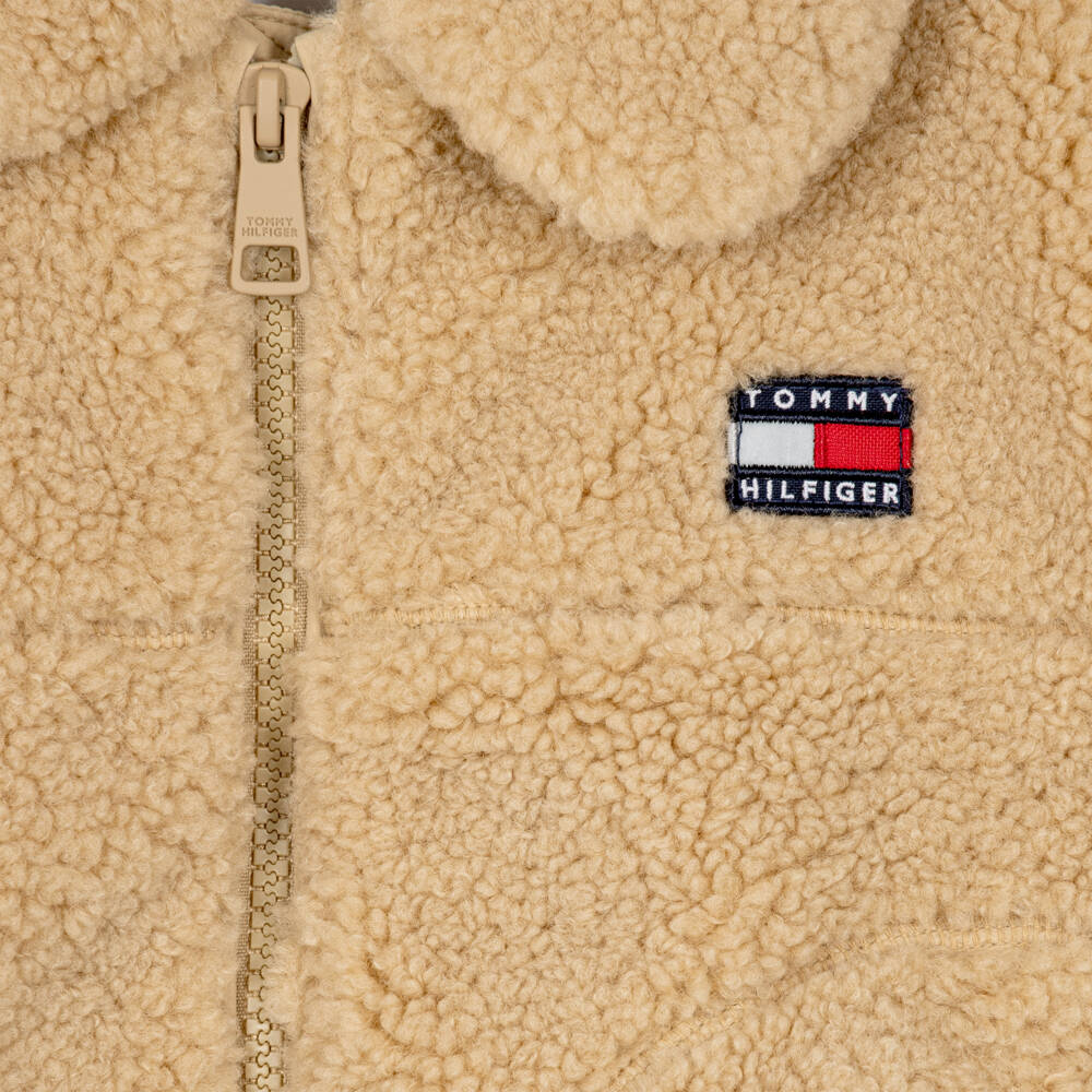 Tommy Hilfiger-Girls Beige Teddy Fleece Blouson Jacket | Childrensalon