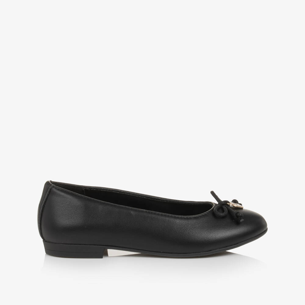Tommy Hilfiger-Girls Black Ballerina Pumps in Faux Leather | Childrensalon