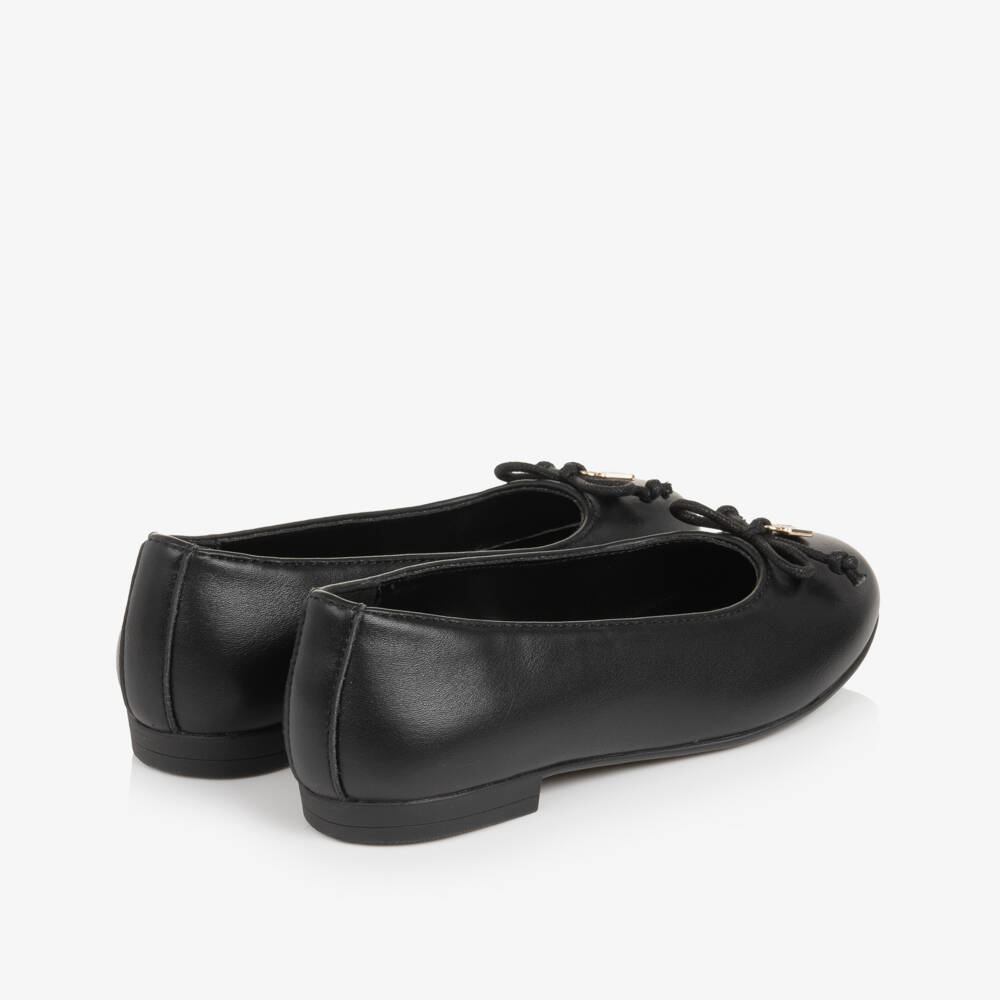 Tommy Hilfiger-Girls Black Ballerina Pumps in Faux Leather | Childrensalon