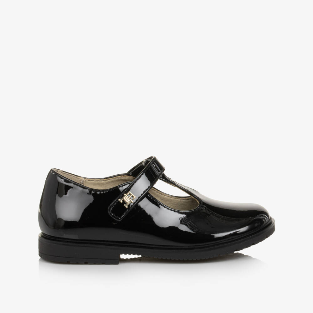 Tommy Hilfiger-Girls Black Bar Shoes in Faux Patent Leather | Childrensalon