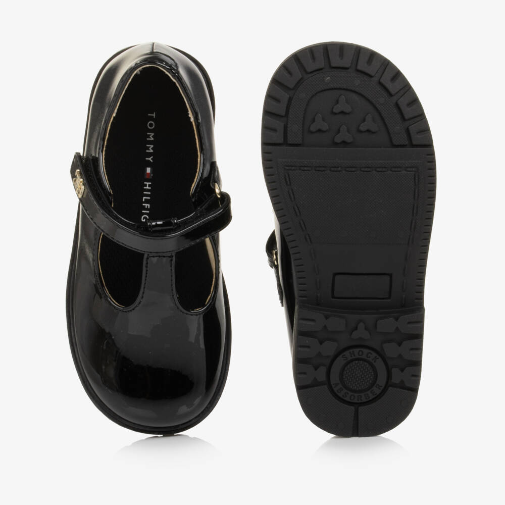 Tommy Hilfiger-Girls Black Bar Shoes in Faux Patent Leather | Childrensalon