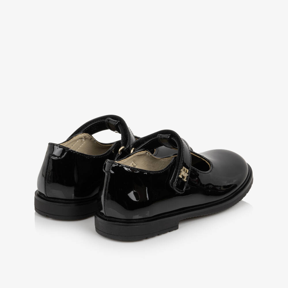 Tommy Hilfiger-Girls Black Bar Shoes in Faux Patent Leather | Childrensalon
