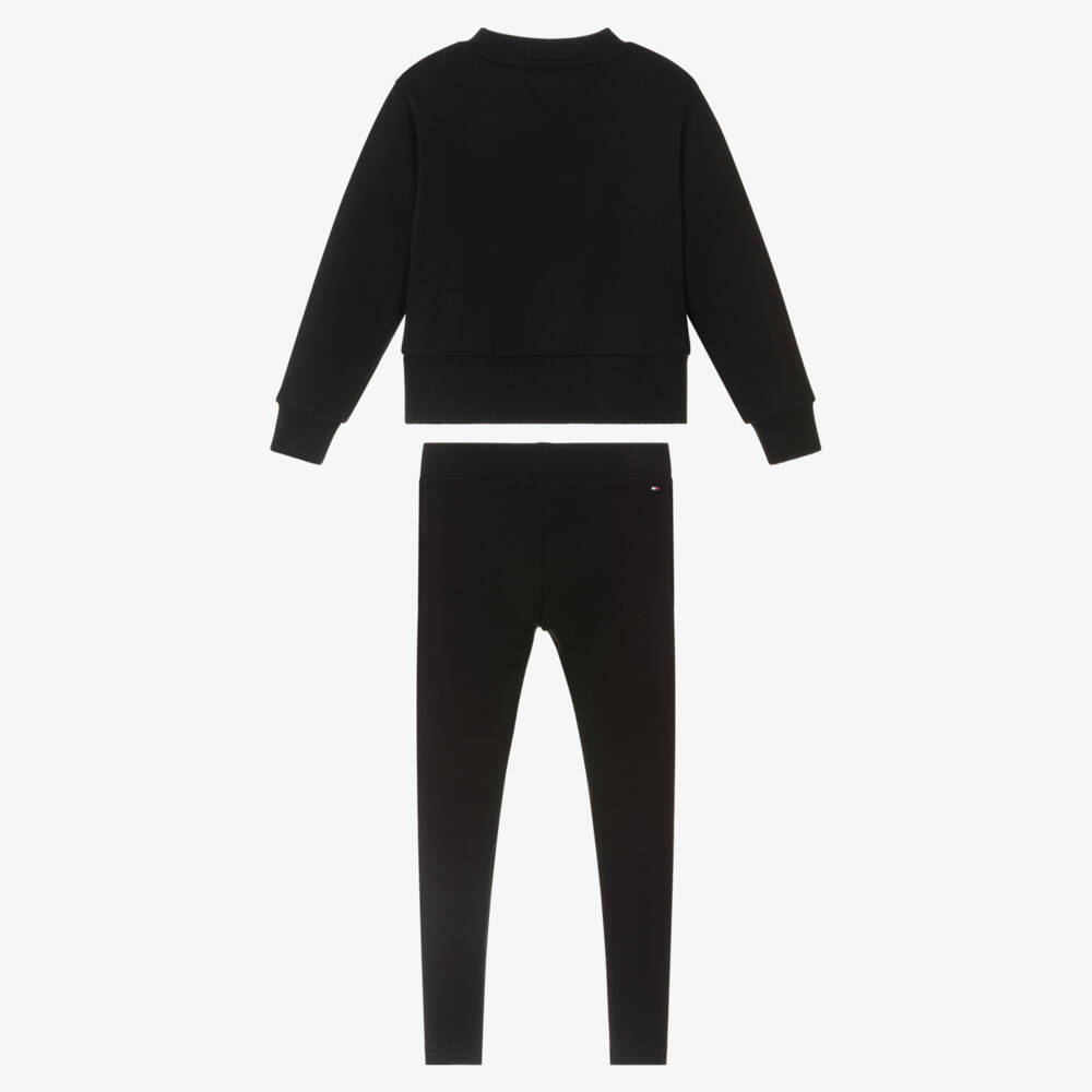 Tommy Hilfiger-Girls Black Cotton Jersey Leggings Set with Silver Logo | Childrensalon