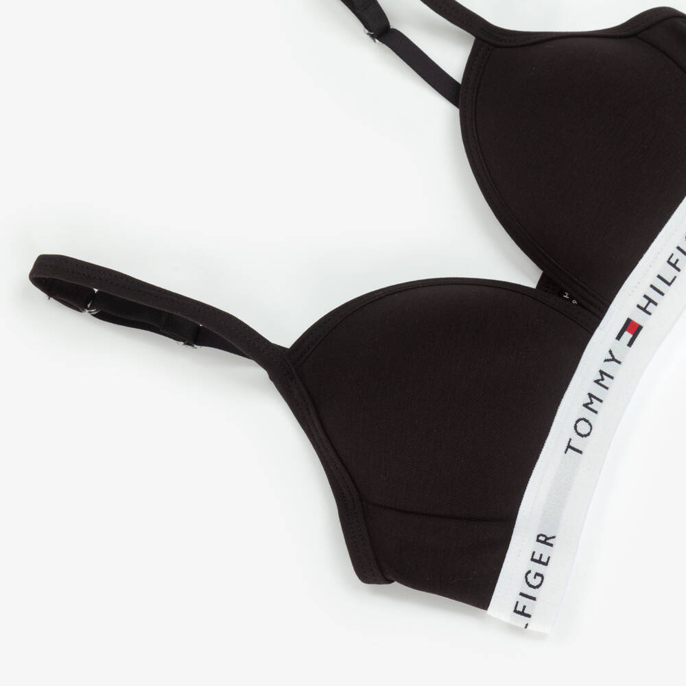 Tommy Hilfiger-Girls Black Cotton Padded Triangle Bra | Childrensalon