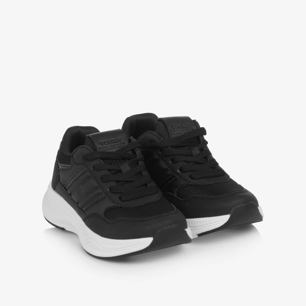Tommy Hilfiger-Girls Black Faux Leather & Mesh Lace-up Trainers | Childrensalon