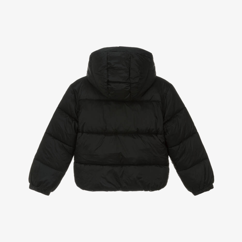 Tommy Hilfiger-Girls Black Hooded Puffer Jacket with Flag Logo | Childrensalon
