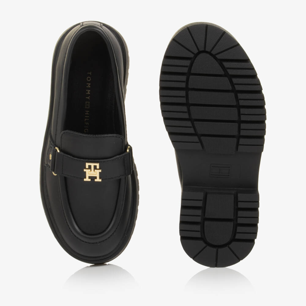 Tommy Hilfiger-Girls Black Slip-On Loafers in Faux Leather | Childrensalon