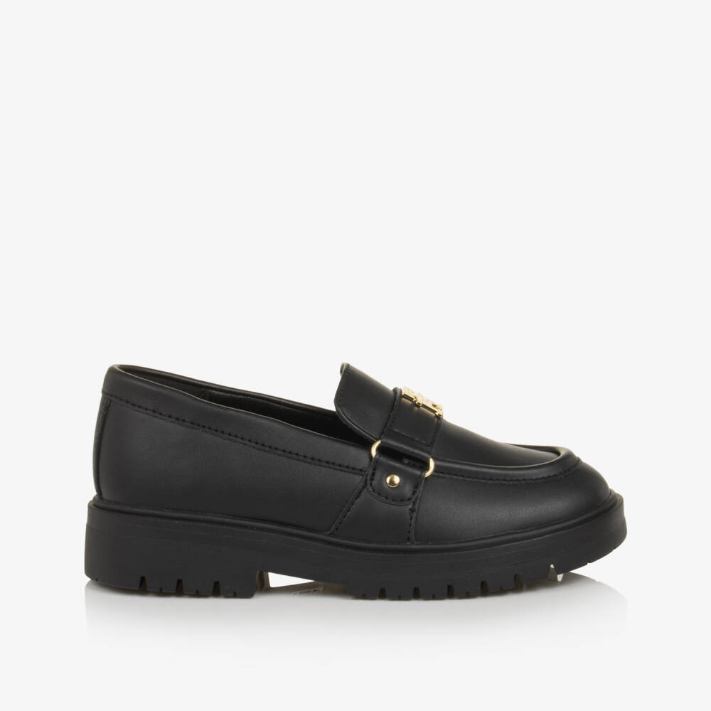 Tommy Hilfiger-Girls Black Slip-On Loafers in Faux Leather | Childrensalon