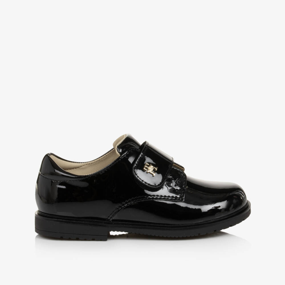 Tommy Hilfiger-Girls Black Velcro Shoes in Faux Patent Leather | Childrensalon