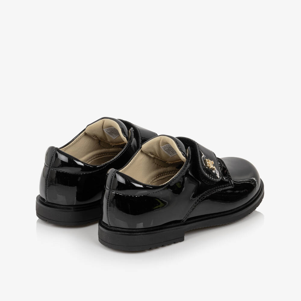 Tommy Hilfiger-Girls Black Velcro Shoes in Faux Patent Leather | Childrensalon