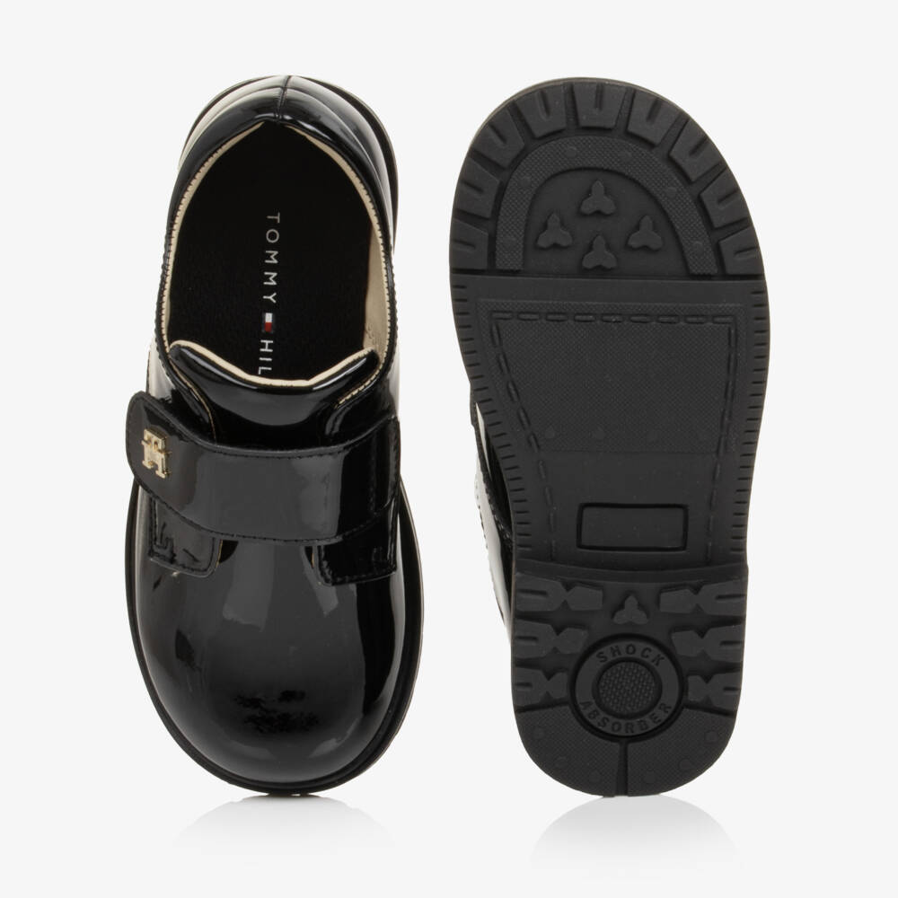 Tommy Hilfiger-Girls Black Velcro Shoes in Faux Patent Leather | Childrensalon