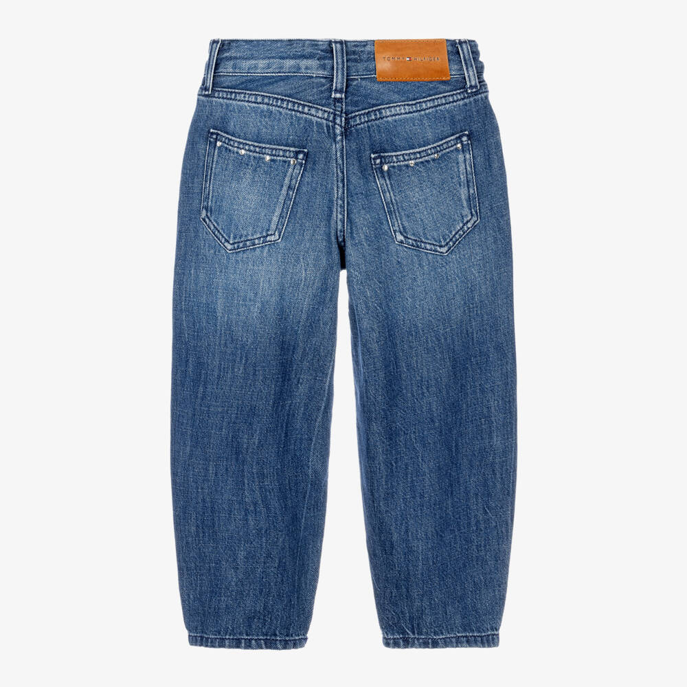 Tommy Hilfiger-Girls Blue Barrel Leg Jeans with Studs | Childrensalon