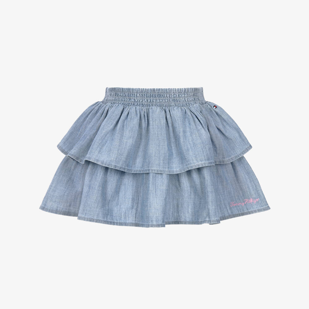 Tommy Hilfiger-Girls Blue Chambray Tiered Skirt | Childrensalon