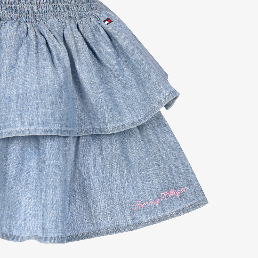 Tommy Hilfiger-Girls Blue Chambray Tiered Skirt | Childrensalon
