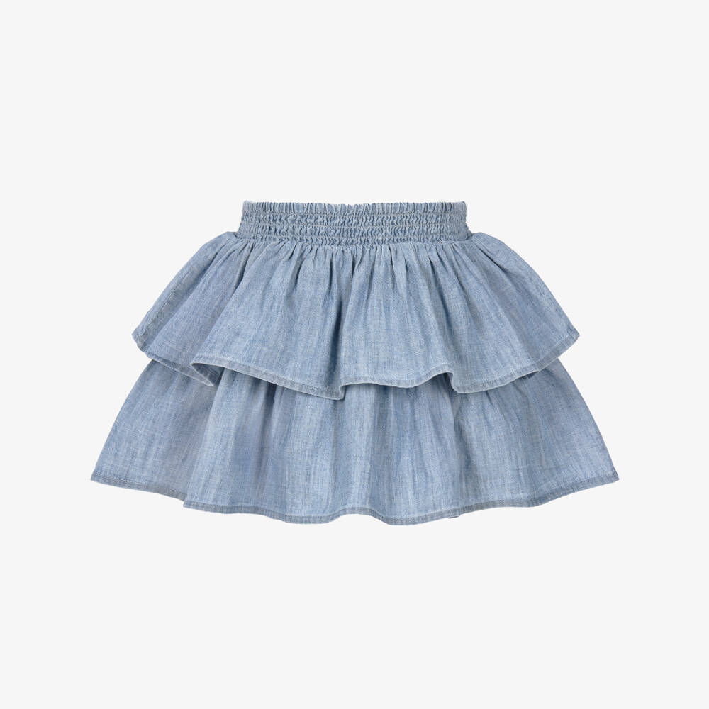 Tommy Hilfiger-Girls Blue Chambray Tiered Skirt | Childrensalon