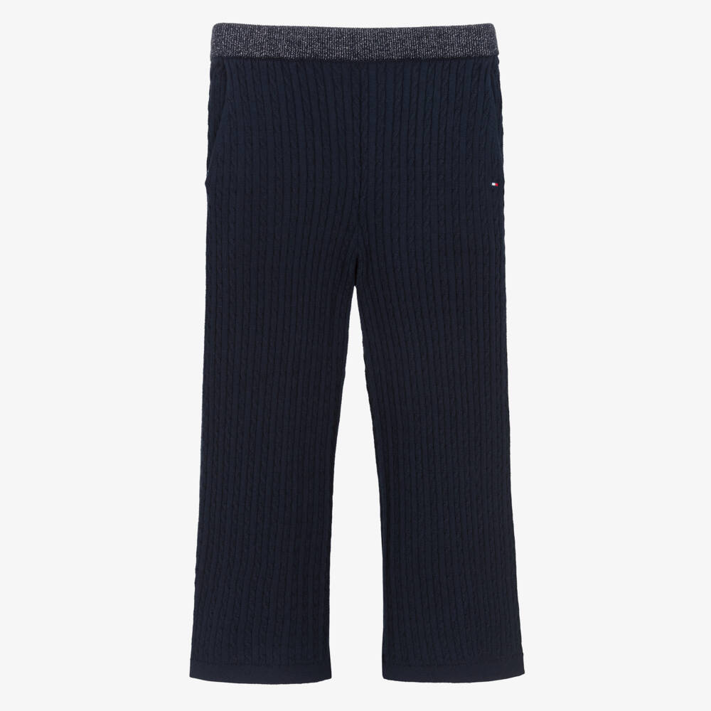 Tommy Hilfiger-بنطلون قطن محبوك بحواف برّاقة لون كحلي للبنات | Childrensalon